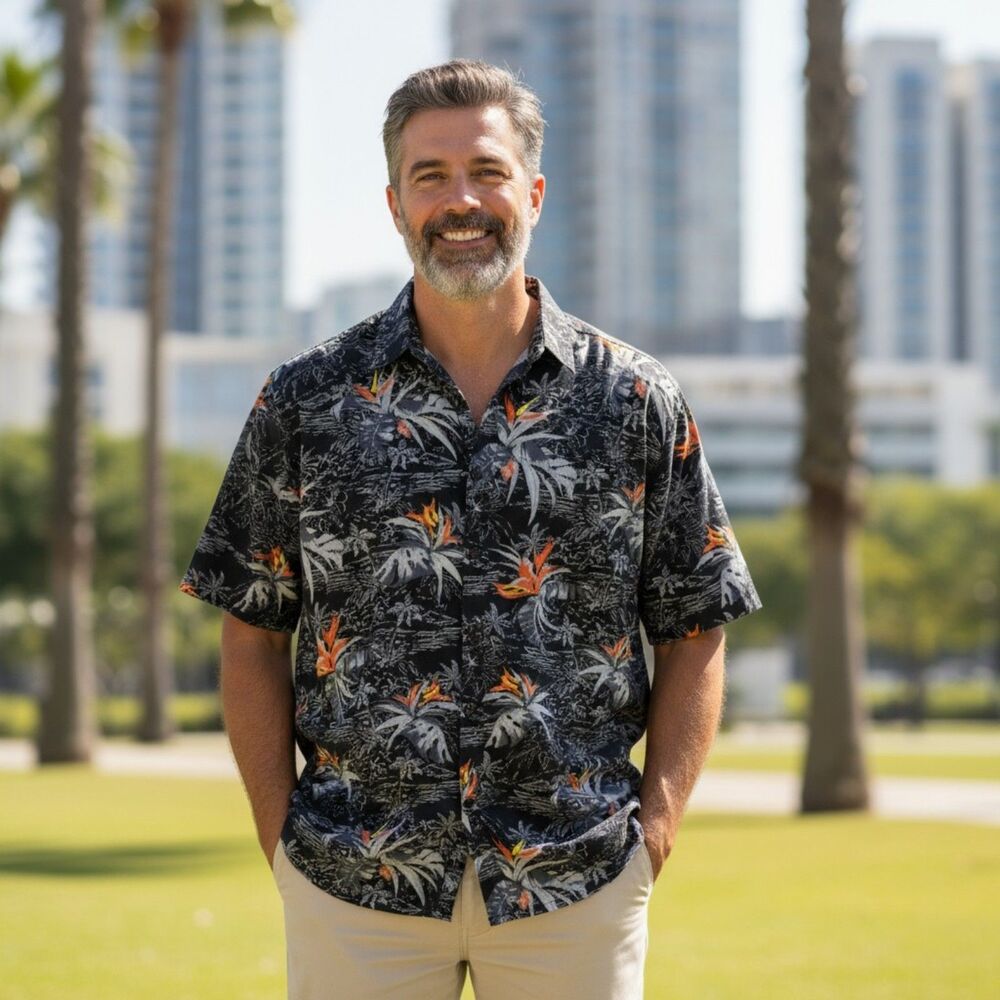 D555 Mens Short Sleeve Hawaiian Organic Cotton Shirt King Big Plus Size 4XL